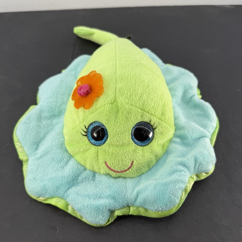 First and Main Manta Ray Plush Stuffed Animal Toy Girl Flower Blue Green Glitter